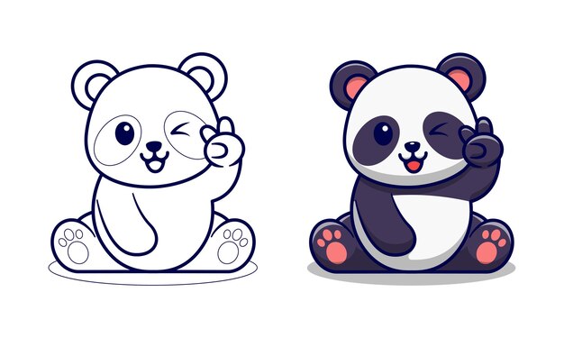 Desenhos animados de panda brincando com fios de bola para colorir