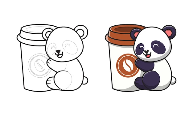 Panda fofo, alegre, legal, fácil de colorir, desenho infantil