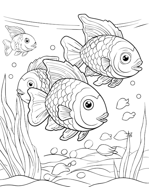 desenho vetorial para colorir para peixe infantil debaixo d'água