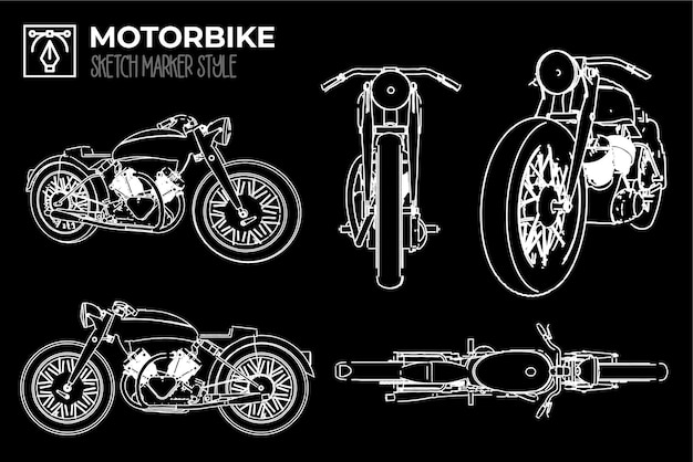 Desenhos de silhuetas de motocicletas em estilo marcador