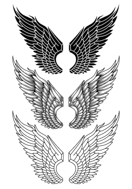 Desenhos de tatuagem de asas de anjo vetoriais