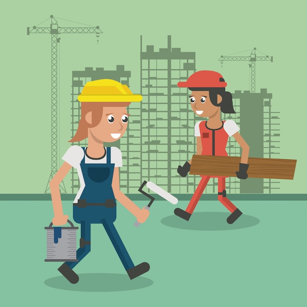 Vetor desenhos de trabalhadores da construção