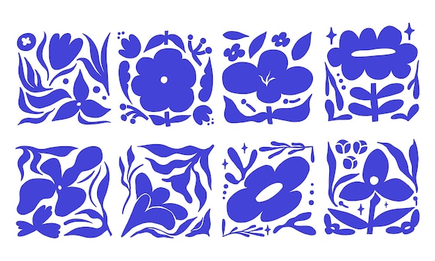 Desenhos florais Modernos e Criativos Uma coleção de 8 desenhos florais desenhados à mão com folhas, botões e flores perfeitos para padrões decorativos e projetos de arte criativa