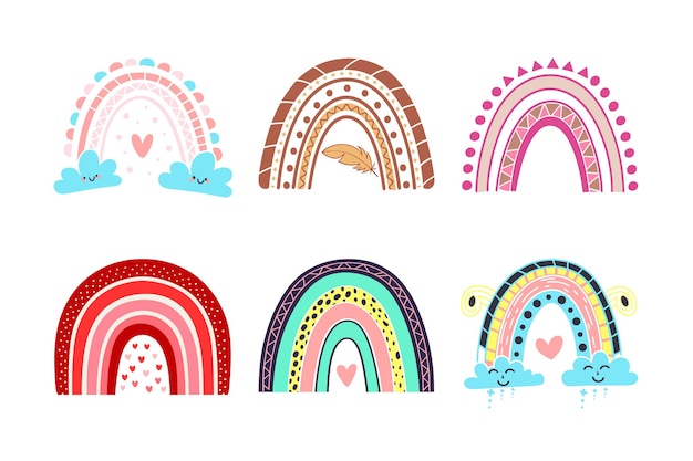 Desenhos inspiradores Boho Rainbow Bundle Pastel com estrelas e nuvens