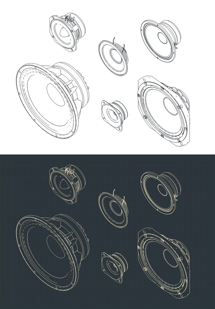 Vetor desenhos isométricos do conjunto de alto-falantes