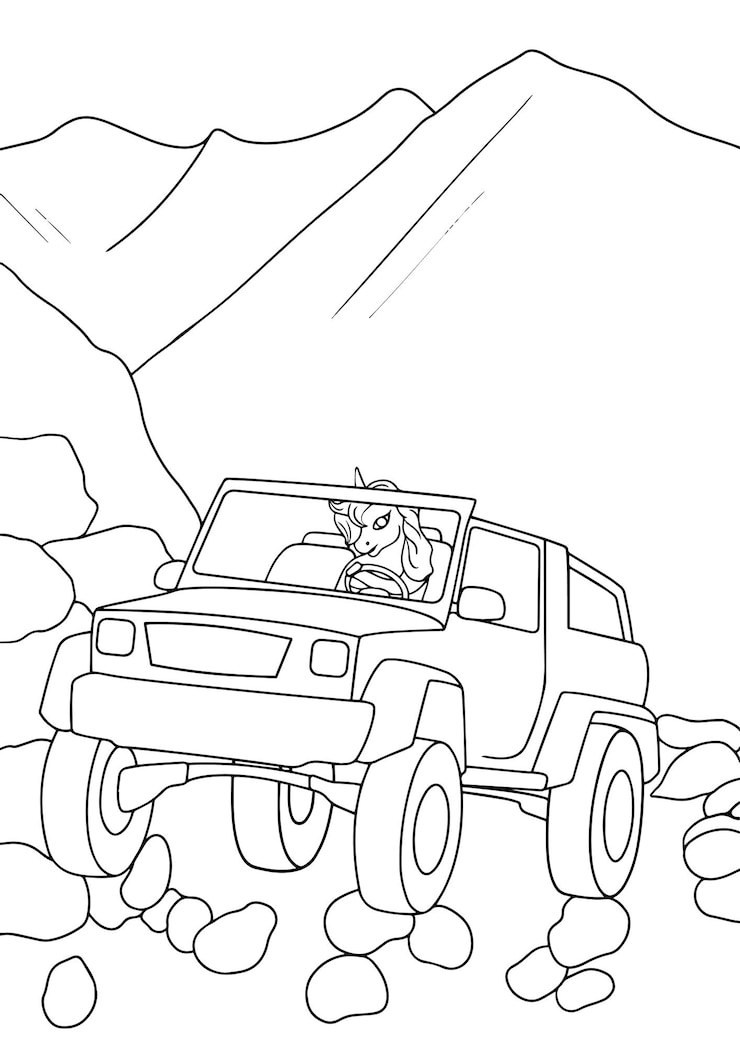 Vetor desenhos para colorir animais fofos com ilustração de carro para crianças