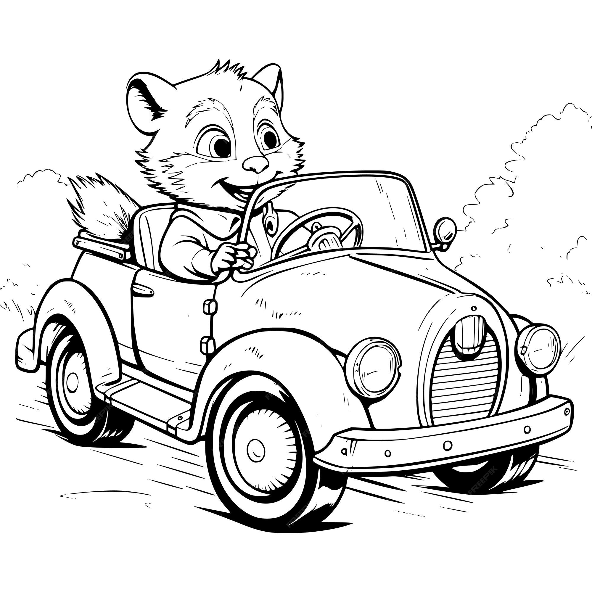 Desenhos para colorir de animais andando de carro para crianças