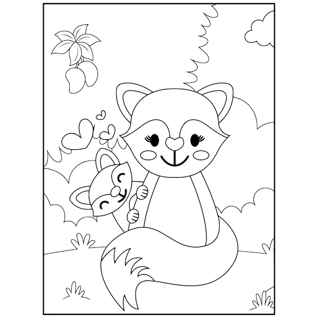 Desenhos para colorir de animais do dia das mães para crianças vetor premium