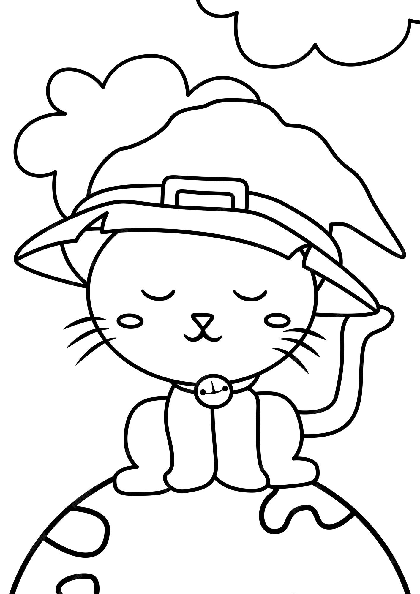 Desenho de Bruxa e gato para Colorir - Colorir.com