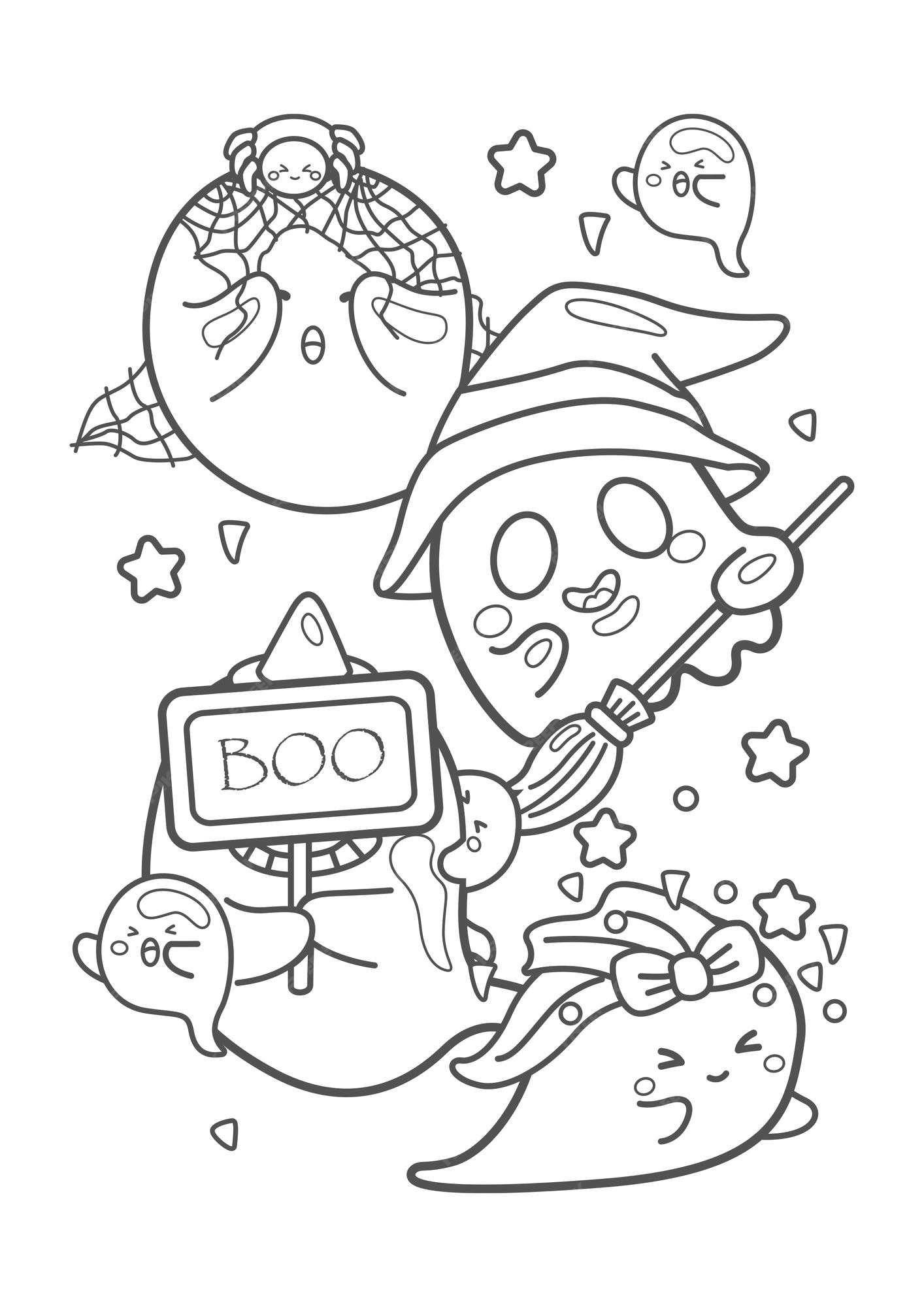 Desenhos para colorir assustadores Kawaii de Halloween · Creative