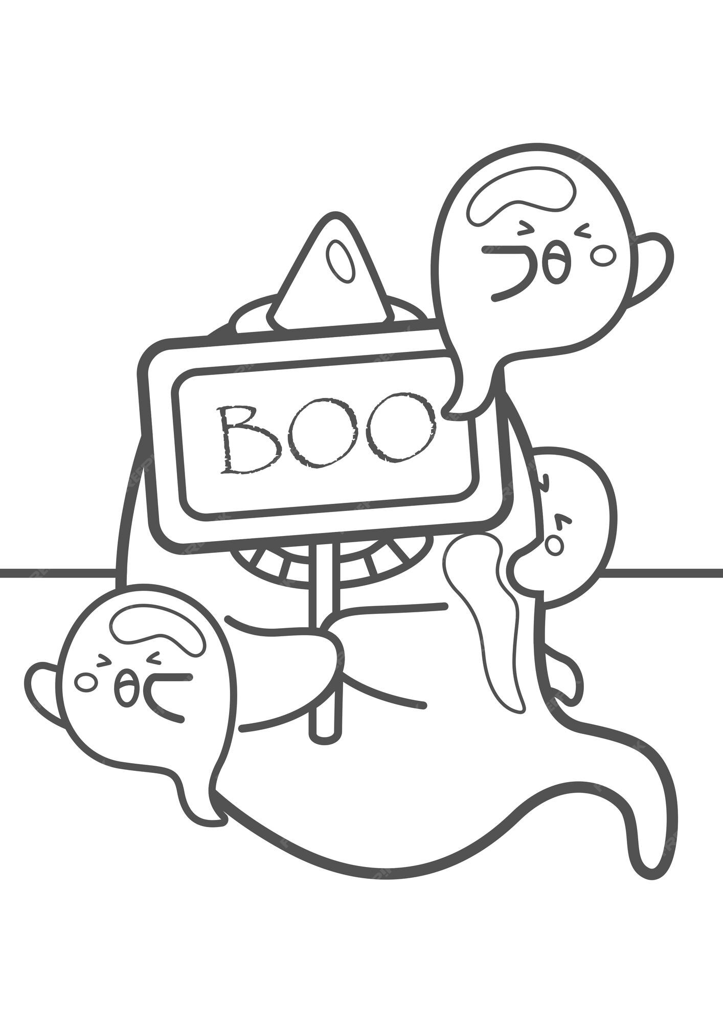 Desenhos para colorir de desenhos animados de halloween com fantasmas fofos  e assustadores para atividades de crianças e adultos