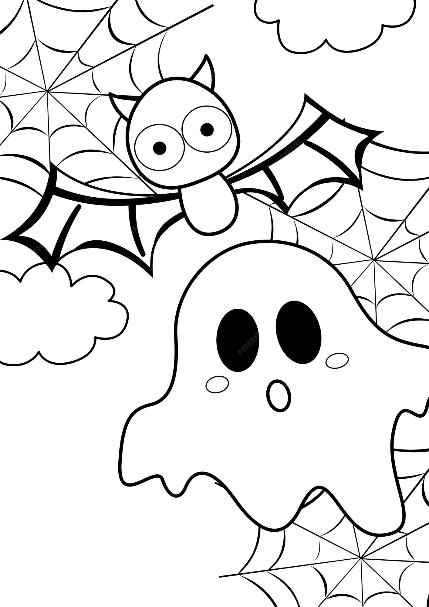 Desenhos para colorir de fantasmas e morcegos de halloween a4 para crianças  e adultos