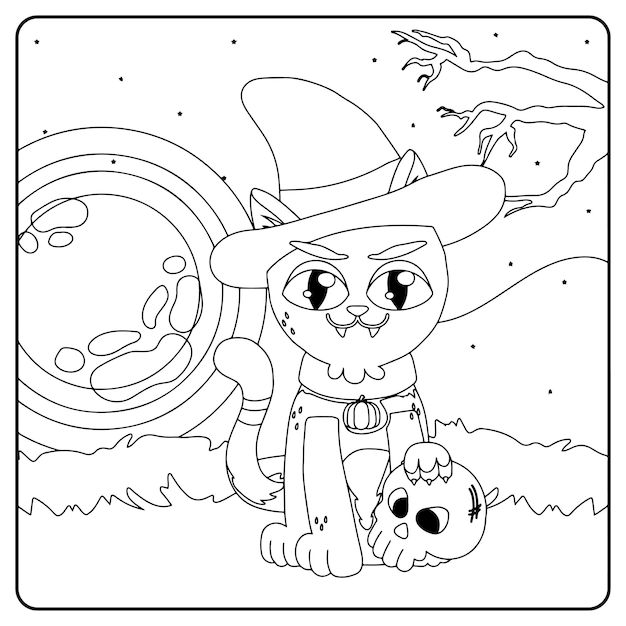 Desenhos para colorir de gato de halloween para crianças