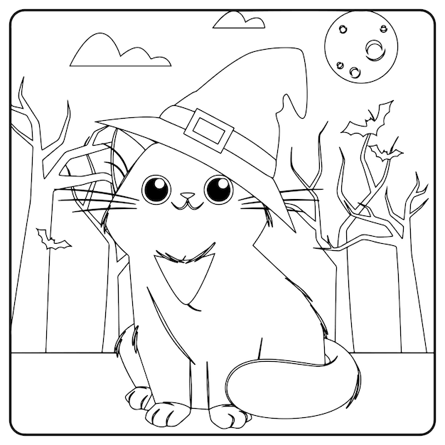 A jovem bruxa e o seu gato - Dia das Bruxas - Coloring Pages for