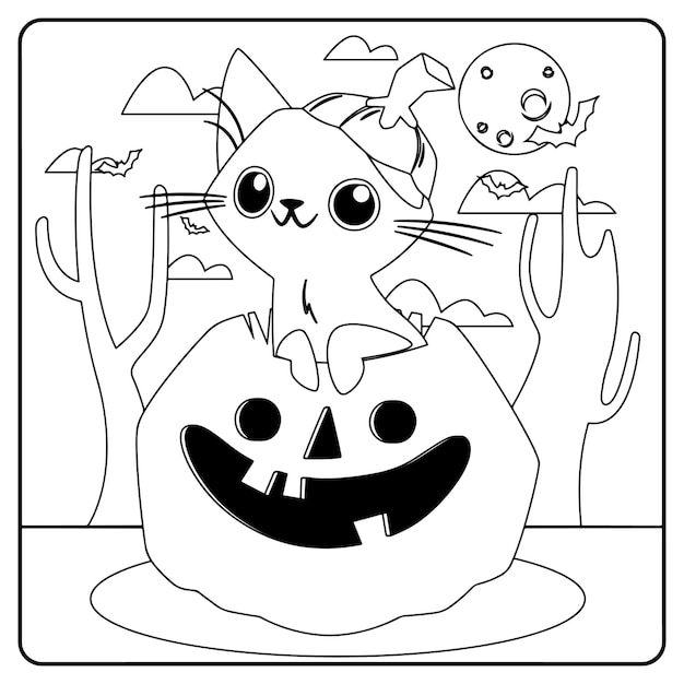 Desenhos gratuitos para colorir de gatos de Halloween para