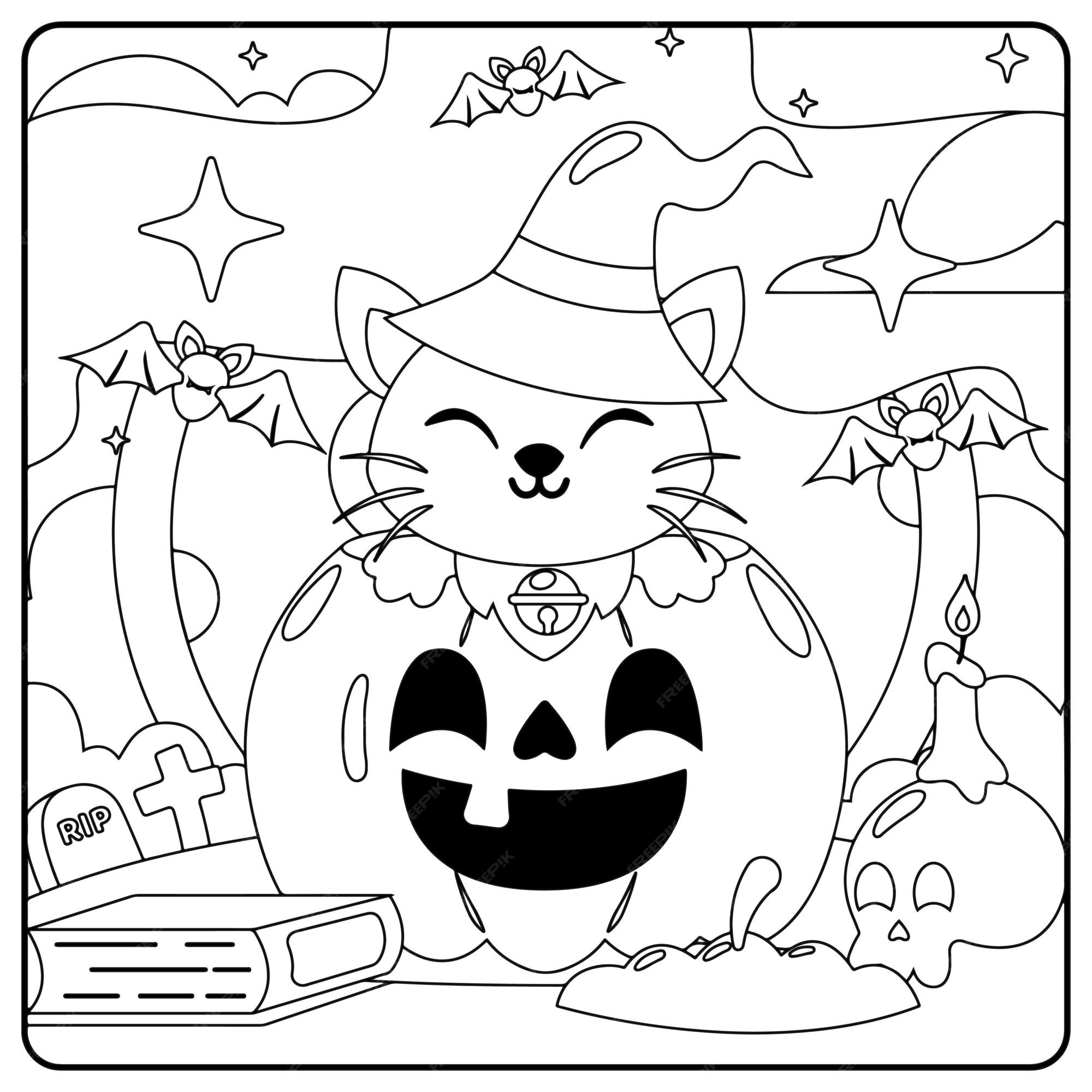 FREE! - Gatos de Halloween para Colorir – Dia das Bruxas