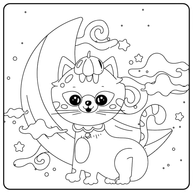 Vetor desenhos para colorir de gato de halloween para crianças