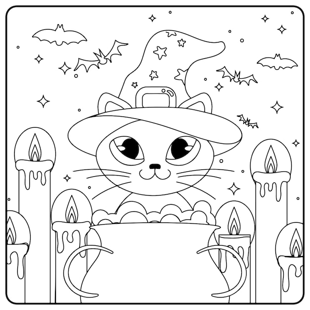 Desenhos gratuitos para colorir de gatos de Halloween para