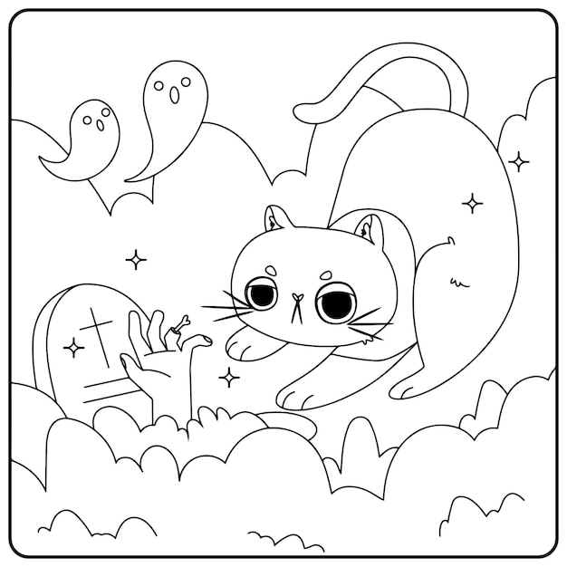 Desenhos para colorir de gato de halloween para crianças