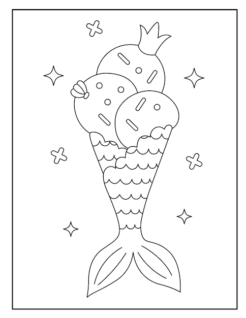 Desenhos para colorir de sorvete de sereia fofo