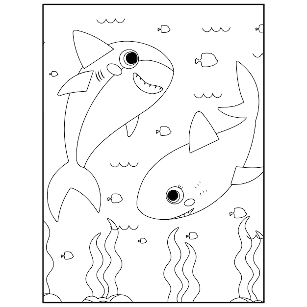 Desenhos para colorir de tubarão imprimíveis para crianças Vetor Premium