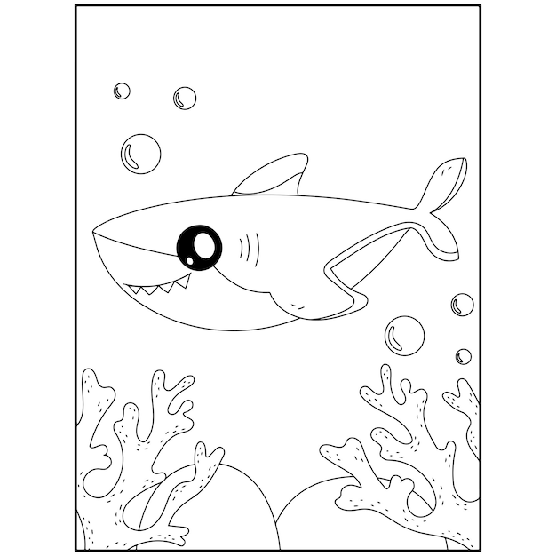 Desenhos para colorir de tubarão imprimíveis para crianças Vetor Premium