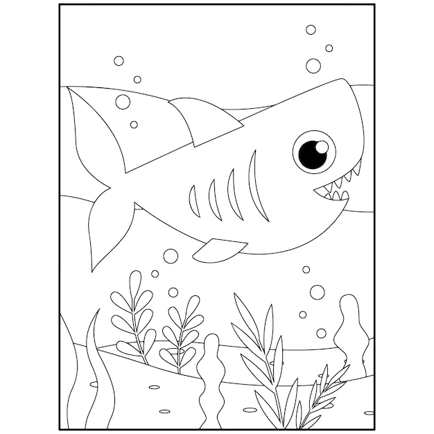 Desenhos para colorir de tubarão imprimíveis para crianças Vetor Premium