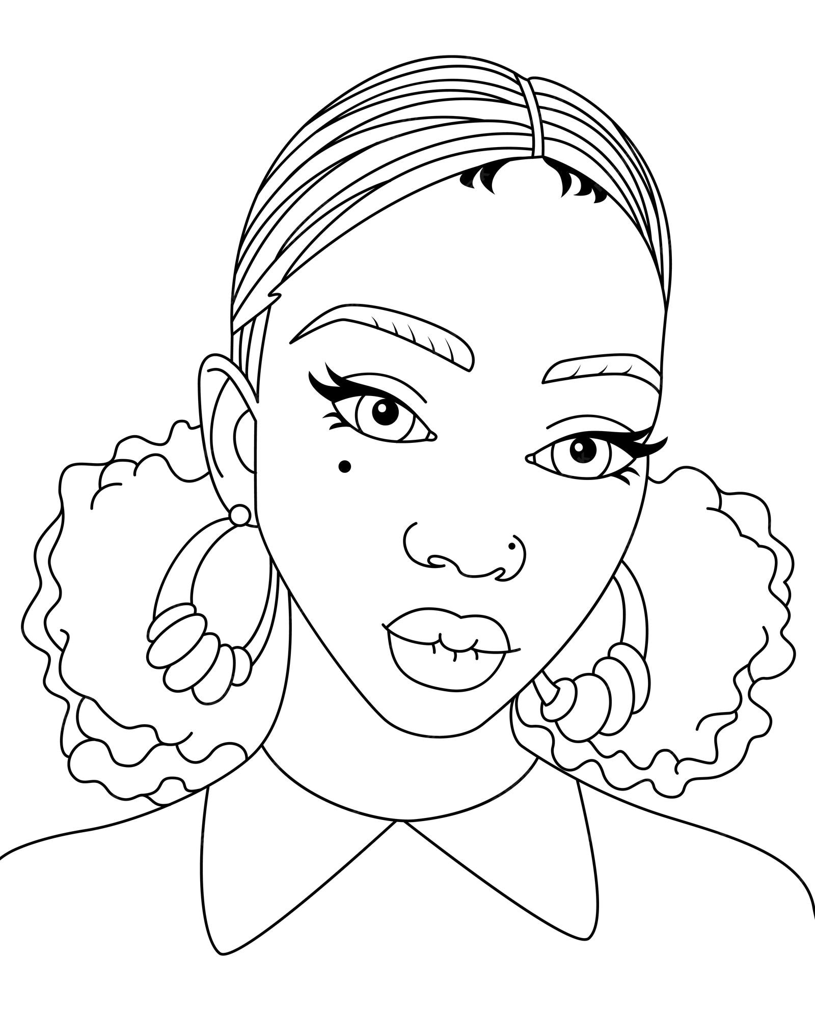 Desenhos para colorir de vetor de mulher negra africana simples vetor de  penteado rosa de menina afro