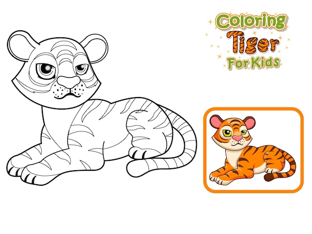 Desenhos para colorir e imprimir desenhos bonitos e planilhas de tigre para crianças ilustração vetorial