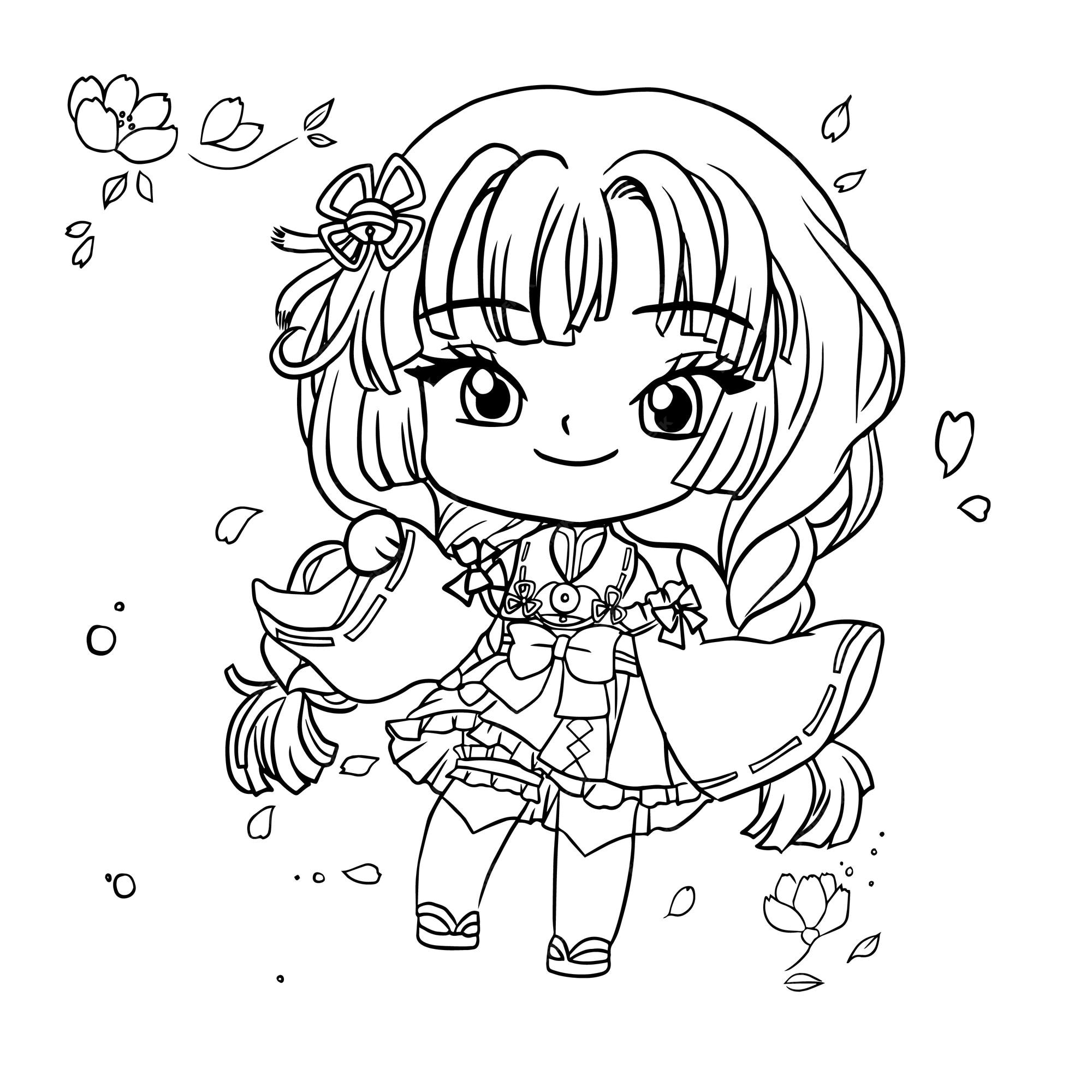 Bonita boneca kawaii manga desenho para colorir