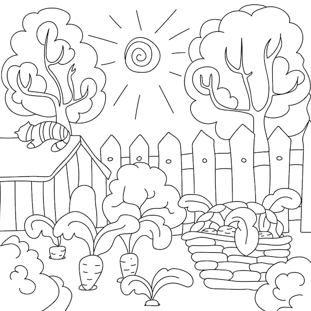 Desenhos para colorir para crianças, livro para colorir de cenouras no jardim