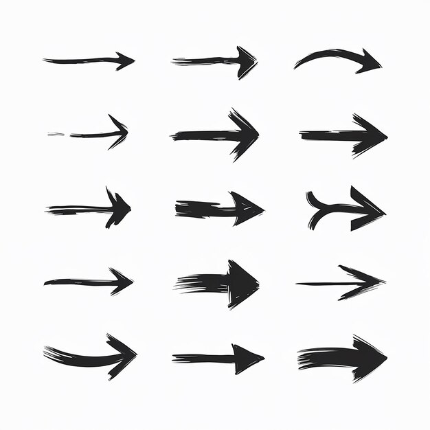 Vetor desenhos variados de pincel arranjo de grade de flecha preta única