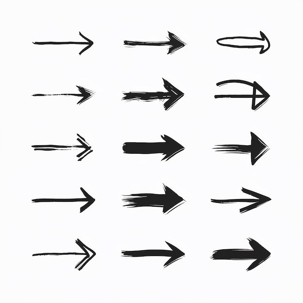 Vetor desenhos variados de pincel arranjo de grade de flecha preta única