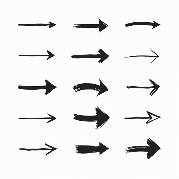 Vetor desenhos variados de pincel arranjo de grade de flecha preta única