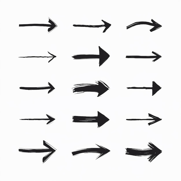 Vetor desenhos variados de pincel arranjo de grade de flecha preta única
