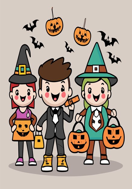 Desenhos vetoriais 2D de truques ou travessuras de Halloween