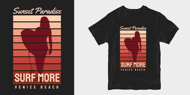 Vetor desenhos vintage de camisetas de praia paraíso do pôr do sol em veneza