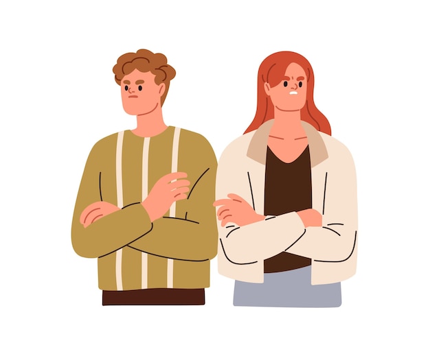 Desentendimento mal-entendido entre homem e mulher casal de família pessoas irritadas em conflito conceito de problema de relacionamento ilustração vetorial gráfica plana isolada em fundo branco