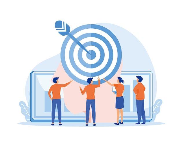 Desenvolvimento de alvos de clientes da equipe de negócios para marketing de vetor plano ilustração moderna