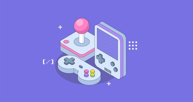 Desenvolvimento de jogos para aplicativos móveis Conceito de design isométrico com console de jogos