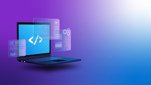 Vetor desenvolvimento de software conceito de codificação programação ui de laptop