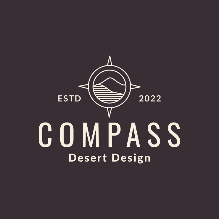 Deserto de colina com design de logotipo de bússola hipster vector símbolo gráfico ilustração ideia criativa