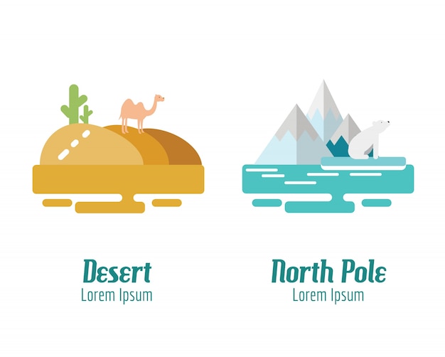 Deserto e paisagem do pólo norte. elementos de design planos. ilustração vetorial