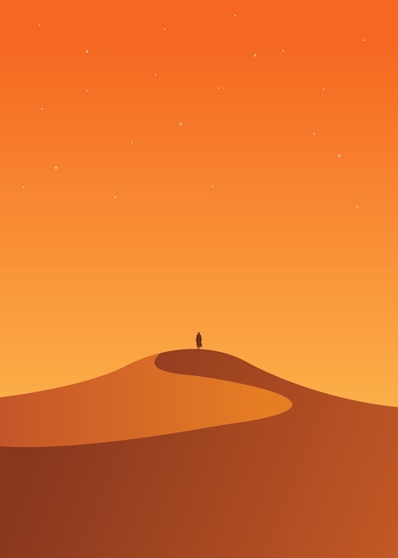Deserto vetorial com ilustração de céu laranja