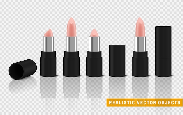 Design 3d realista de batom. batom cosméticos femininos. ilustração vetorial