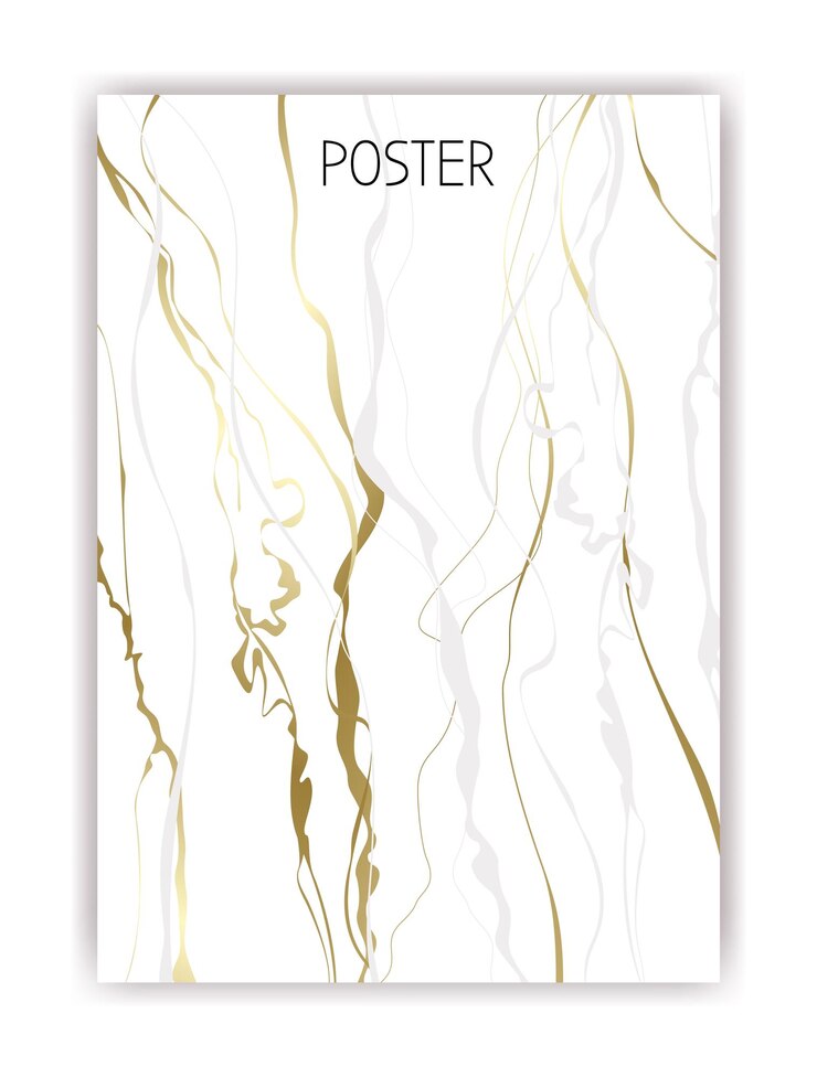 Vetor design abstrato dourado cartaz branco com listras douradas fundo abstrato capa de menu de luxo premium pedra de mármore estilo kintsugi líquido acrílico casamento ilustração vetorial criativa