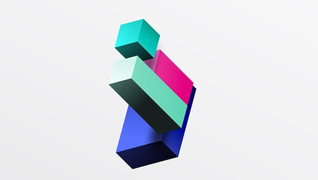 Design abstrato elegante com blocos 3D isométricos em uma composição moderna limpa Perfeito para temas inspirados na tecnologia com cores vibrantes e precisão geométrica