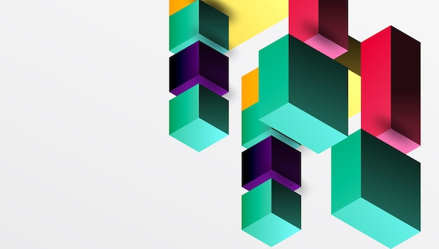 Design abstrato elegante com blocos 3D isométricos em uma composição moderna limpa Perfeito para temas inspirados na tecnologia com cores vibrantes e precisão geométrica