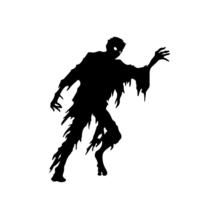 Vetor design assustador de halloween zumbi com estilo siluet e cor preto e branco