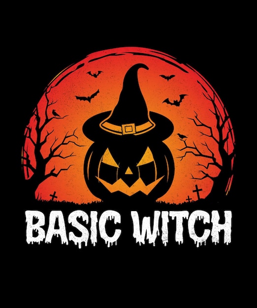 Design básico de camiseta de halloween de bruxa, design vetorial
